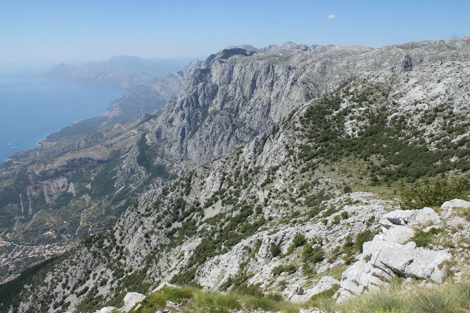 Limestone ridge of the Biokovo massif high above the Makarska coast and the Adriatic islands, Croatia