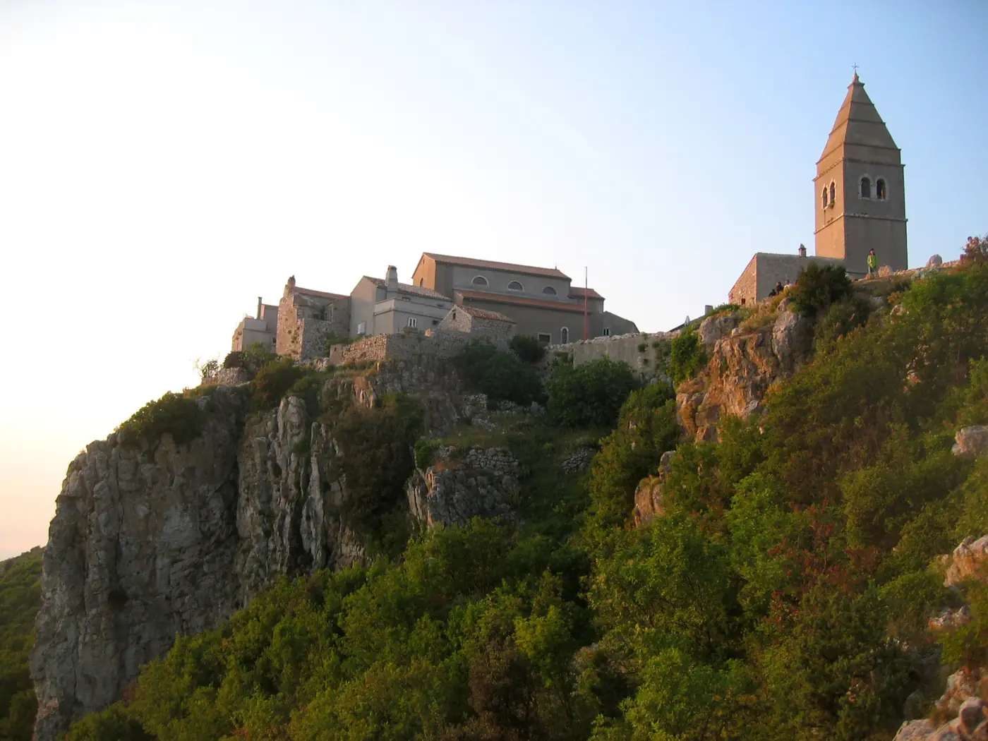 The stone village of Lubenice on a cliff edge high above the sea on the island of Cres, Croatia