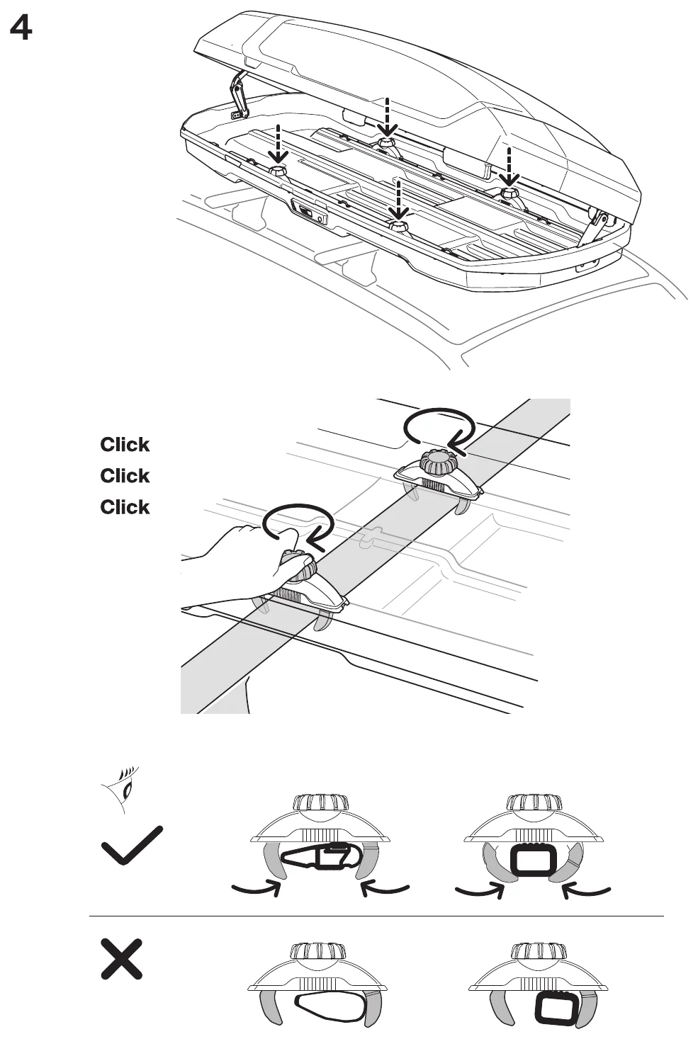 Thule Force 3 manual step 4: load the box, distribute the weight and secure it with the straps