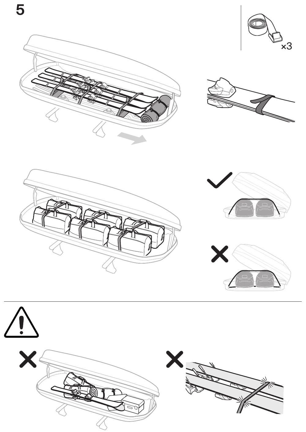 Thule Force 3 manual step 5: close the lid until it clicks and check the strap routing