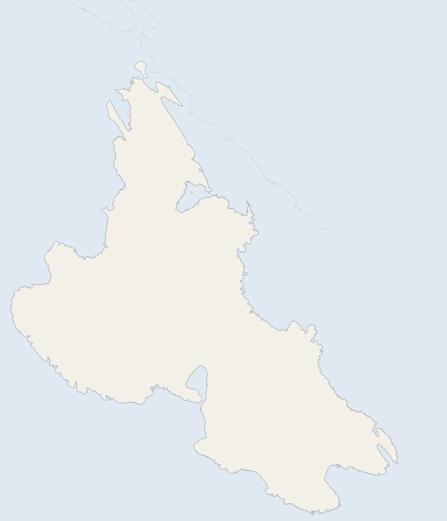 Relief map of the island of Krk in Croatia showing Njivice, Malinska, Krk town, Punat, Vrbnik and Baska, with the bridge to the mainland in the north