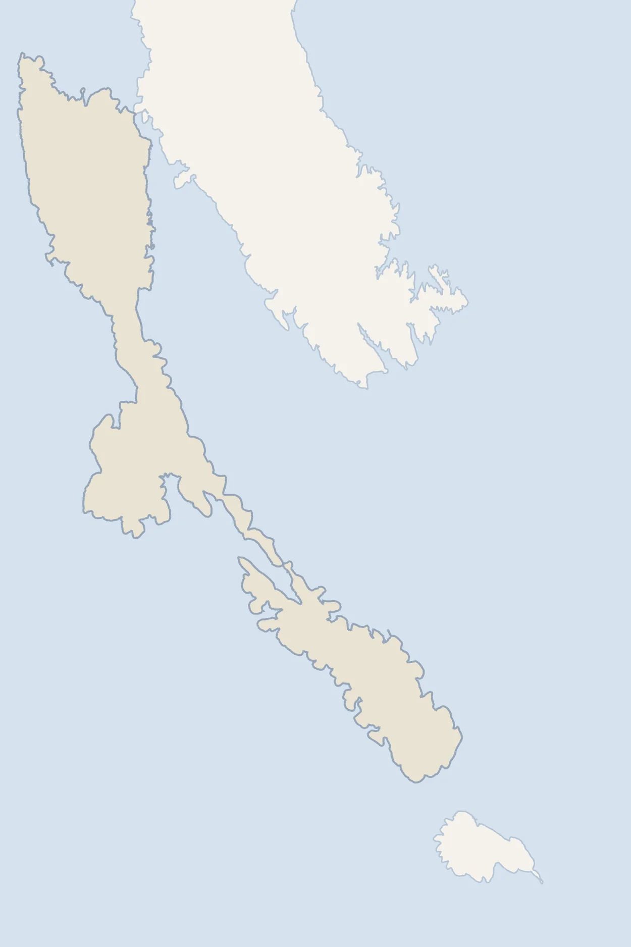 Map of the island of Losinj in Croatia showing Mali Losinj and Veli Losinj, with Osor and the bridge to Cres in the north