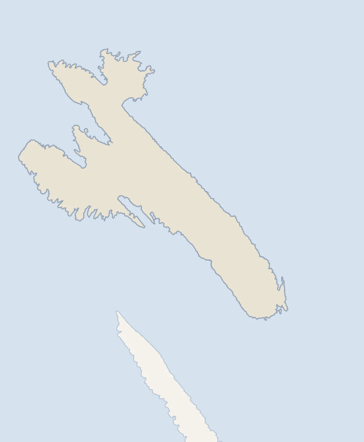 Map of the island of Rab in Croatia showing Rab town and the Lopar peninsula