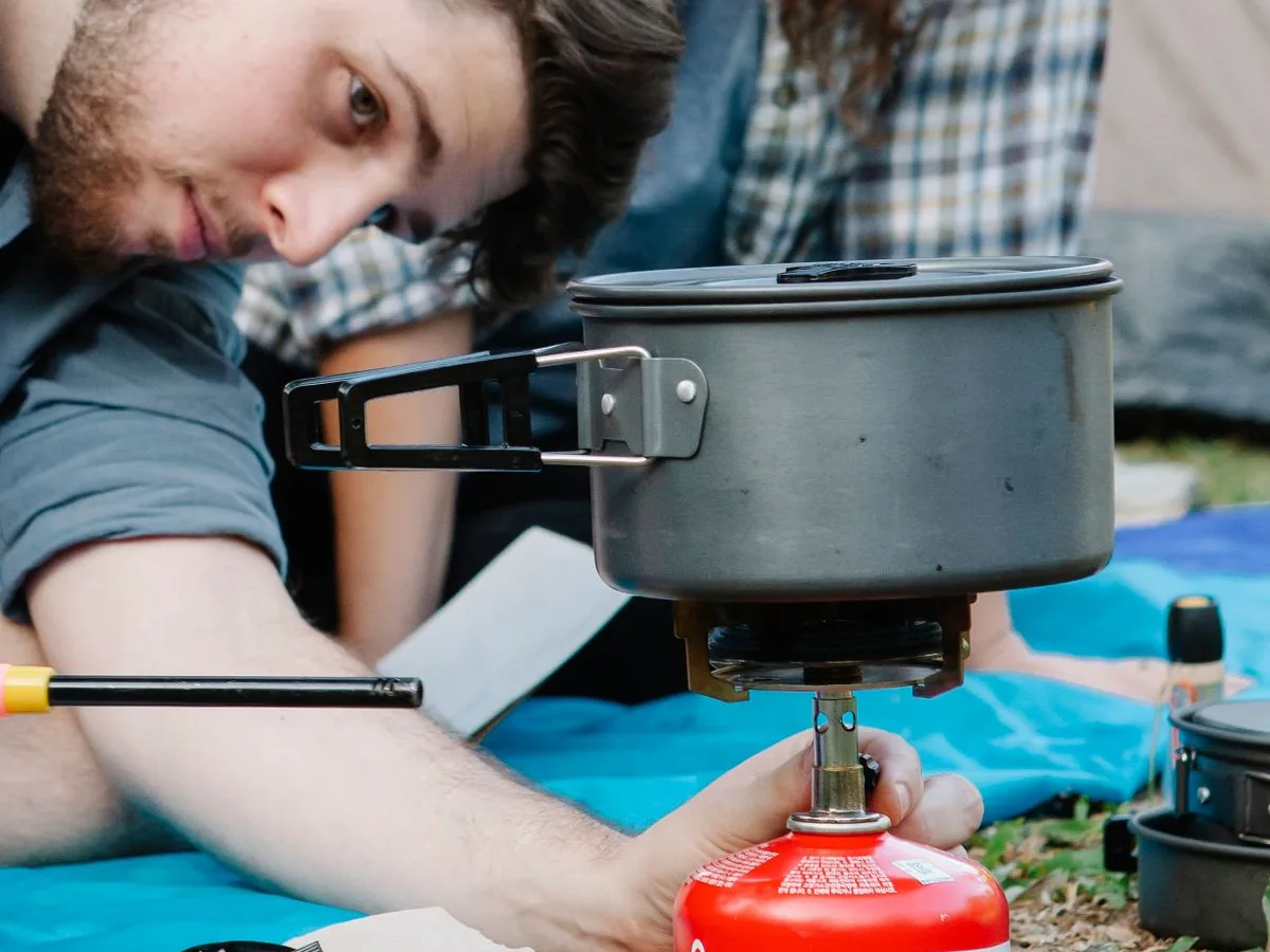 Cooking on a portable camping gas stove