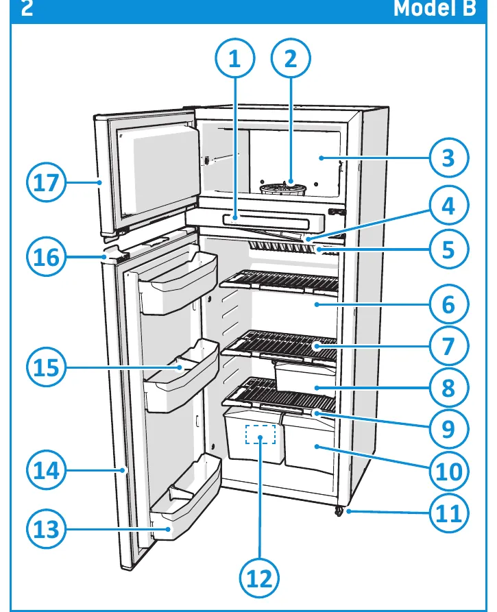 Thetford N4000 fridge parts overview from the manual
