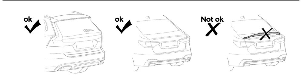 Thule OutWay Platform 2 manual: examples of suitable and unsuitable rear door shapes
