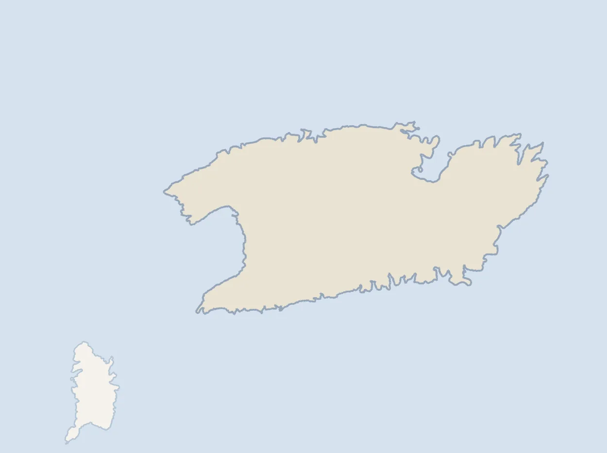 Map of the island of Vis in Croatia showing Vis town in the north-east and Komiza in the west, with Bisevo to the south-west